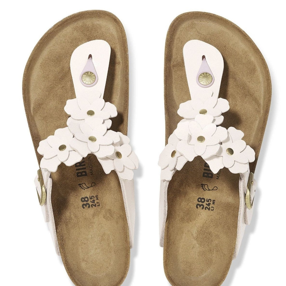 Women's Floral Sandals - Cream and Brown - Picture 2 of 3